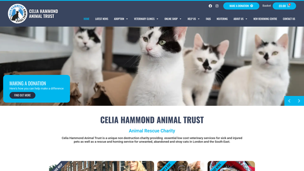 Screenshot of the Celia Hammond Animal Trust website