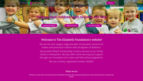 Screenshot of the The Elizabeth Foundation website