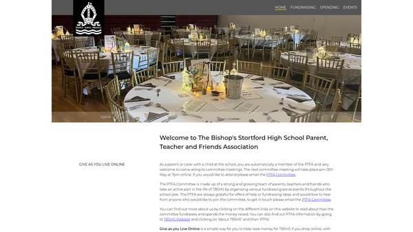 Screenshot of the The Bishops Stortford High Schoolparents Teachers And Friendsassociation website