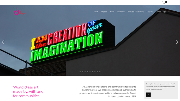 Screenshot of the All Change Arts Limited website