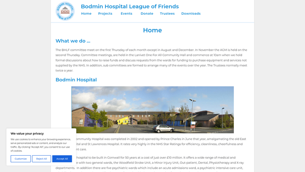 Screenshot of the Bodmin Hospital League Of Friends website