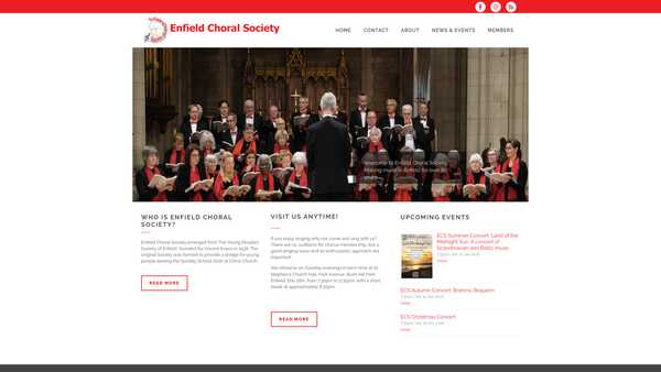 Screenshot of the Enfield Choral Society website