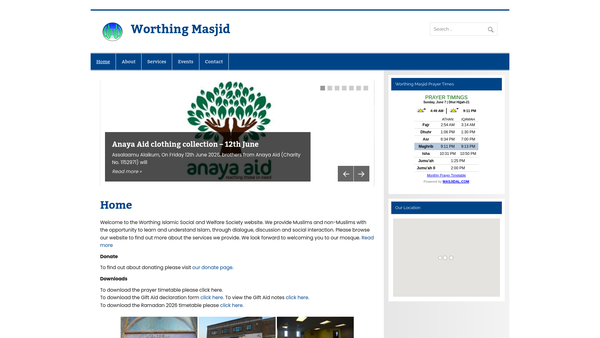 Screenshot of the Worthing Islamic Social And Welfare Society website