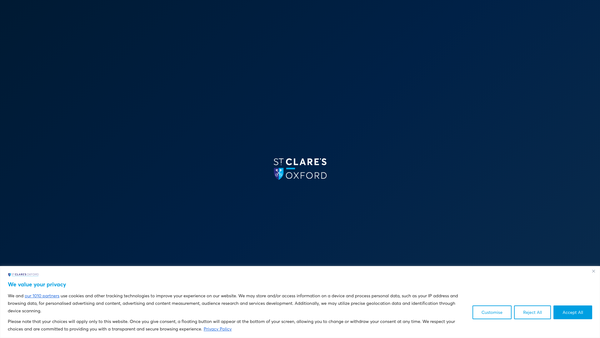 Screenshot of the St. Clare's, Oxford website