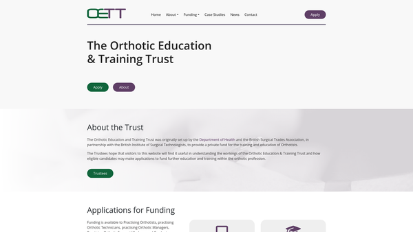 Screenshot of the British Surgical Trades Association Education And Training Trust website