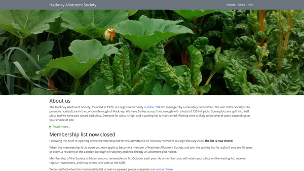 Screenshot of the Hackney Allotments Society website