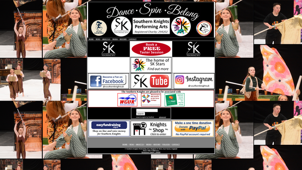 Screenshot of the Southern Knights Performing Arts website