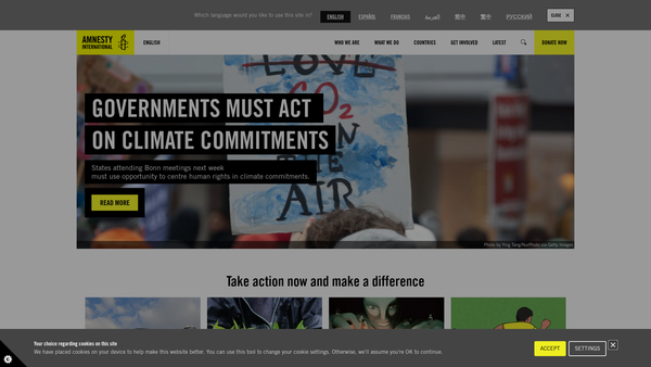 Screenshot of the Amnesty International Charity website