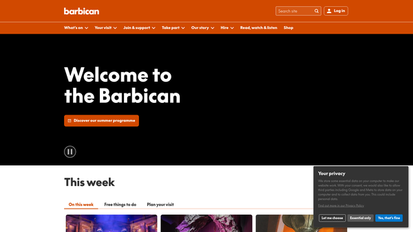Screenshot of the The Barbican Centre Trust Limited website