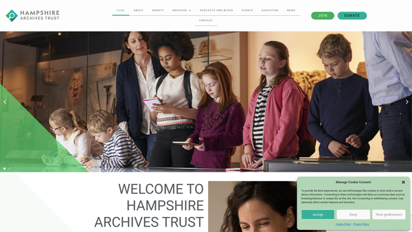 Screenshot of the Hampshire Archives Trust website