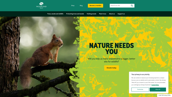 Screenshot of the The Woodland Trust website