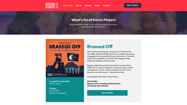 Screenshot of the Kelvin Players website