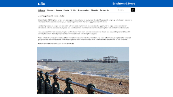 Screenshot of the Brighton & Hove U3A website