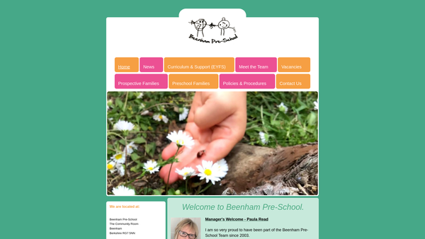 Screenshot of the Beenham Preschool website
