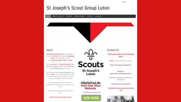 Screenshot of the St Joseph's Rc Icknield Luton Scout Group website