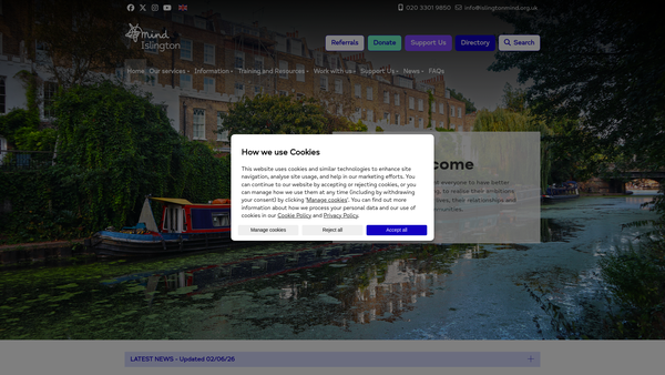 Screenshot of the Islington Mind website