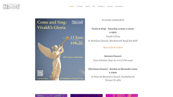 Screenshot of the Hackney Singers website