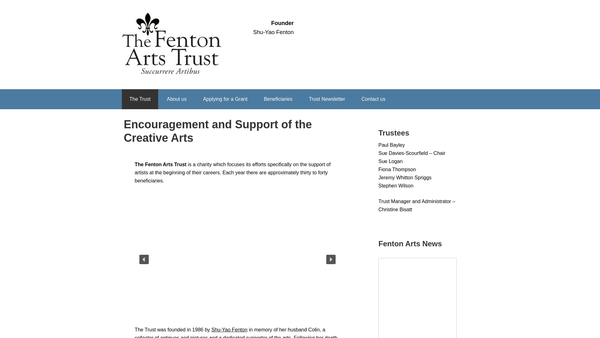 Screenshot of the The Fenton Arts Trust website