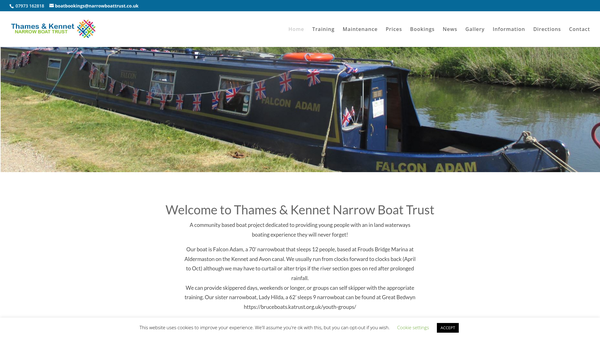 Screenshot of the Thames And Kennet Narrowboat Trust website