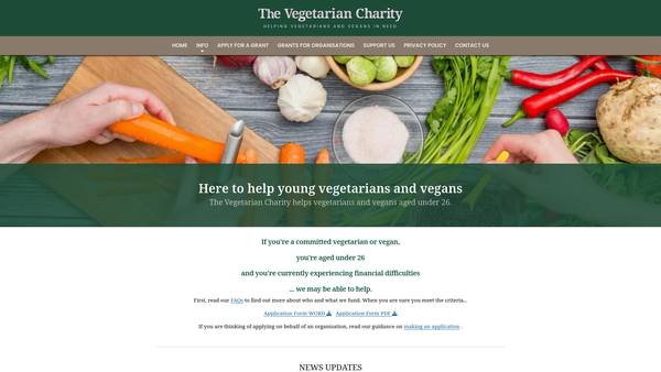 Screenshot of the The Vegetarian Charity website