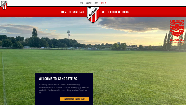Screenshot of the Sandgate Youth Football Club website