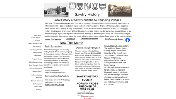 Screenshot of the Sawtry History Society website