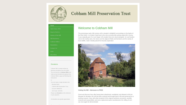 Screenshot of the Cobham Mill Preservation Trust website