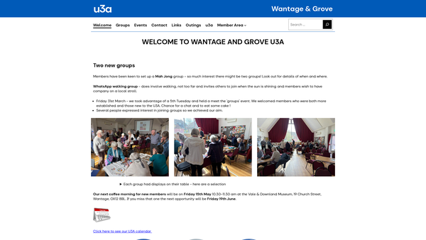 Screenshot of the Wantage And Grove U3A website