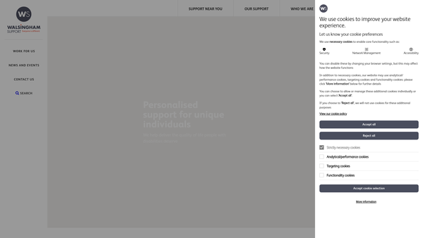 Screenshot of the Walsingham Support website