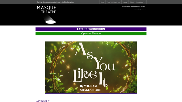 Screenshot of the Masque Theatre website