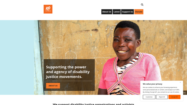 Screenshot of the Action On Disability And Development website