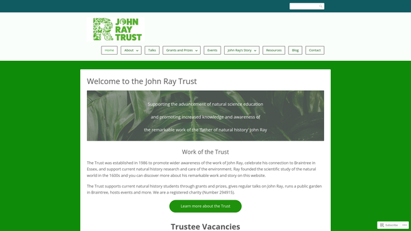 Screenshot of the John Ray Charity website