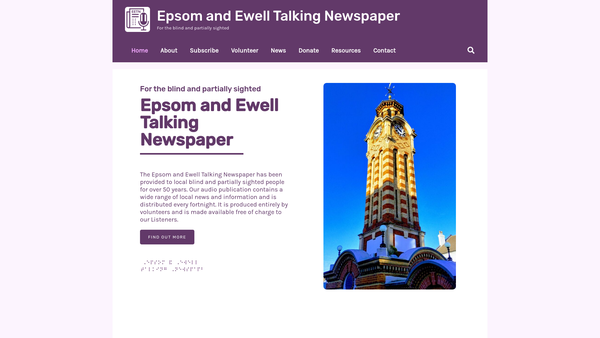 Screenshot of the Epsom And Ewell Talking Newspaper For The Blind website