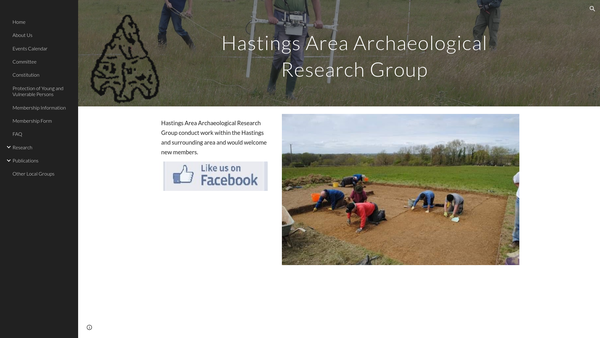 Screenshot of the Hastings Area Archaeological Research Group (Haarg) website