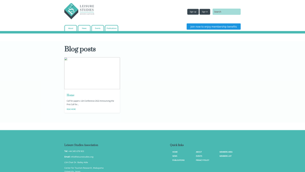 Screenshot of the Leisure Studies Association website