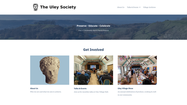 Screenshot of the The Uley Society website