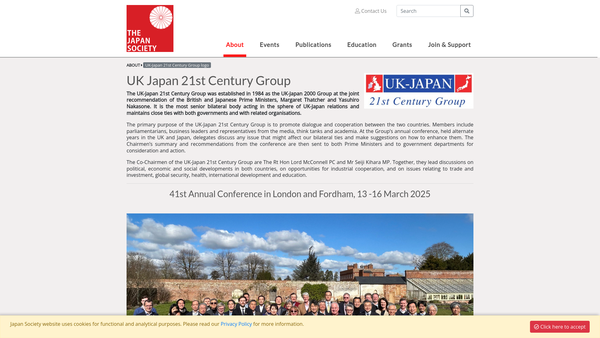 Screenshot of the United Kingdom - Japan 21st Century Group website