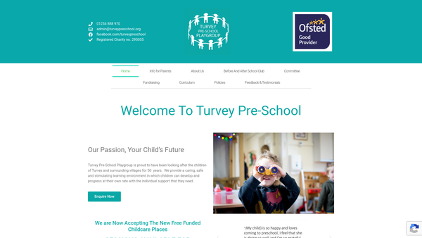 Screenshot of the Turvey Preschool Playgroup website