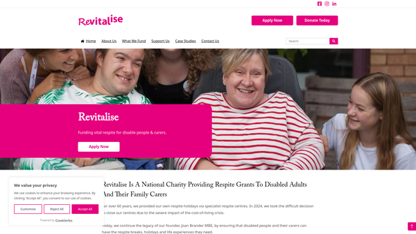 Screenshot of the Revitalise Respite Holidays website
