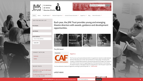 Screenshot of the James Menzies-Kitchin Memorial Trust website