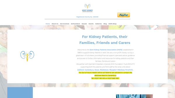 Screenshot of the Kent Kidney Patients Association website