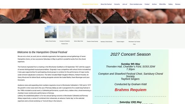 Screenshot of the Hampshire Choral Festival website