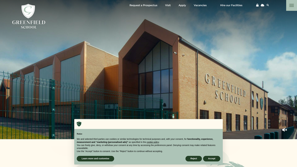 Screenshot of the Greenfield School website