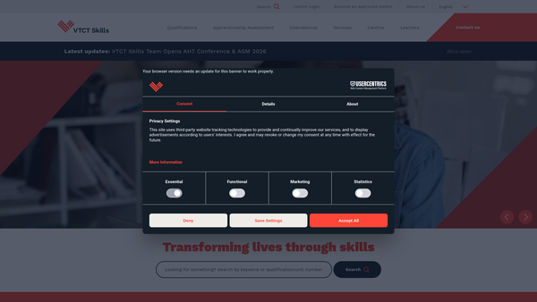 Screenshot of the Vocational Training Charitable Trust website