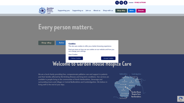 Screenshot of the Garden House Hospice Care website