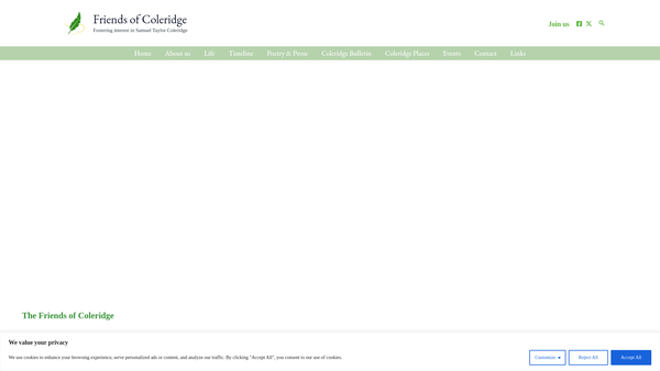 Screenshot of the The Friends Of Coleridge website