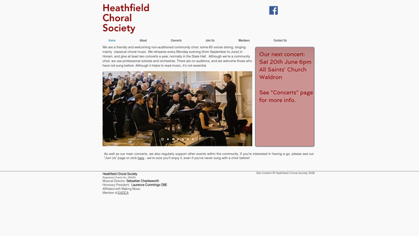 Screenshot of the Heathfield Choral Society website