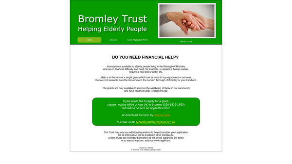 Screenshot of the Bromley Trust Helping Elderly People website