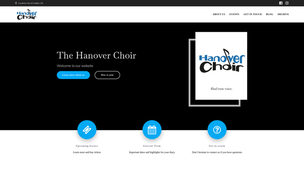 Screenshot of the The Hanover Choir website
