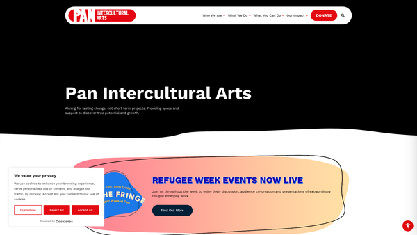Screenshot of the Pan Intercultural Arts website